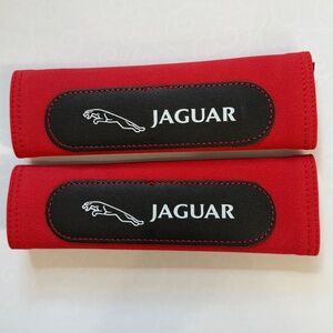 Set of 2 Jaguar Car Seat Belt Shoulder Strap Covers Red & Black New
